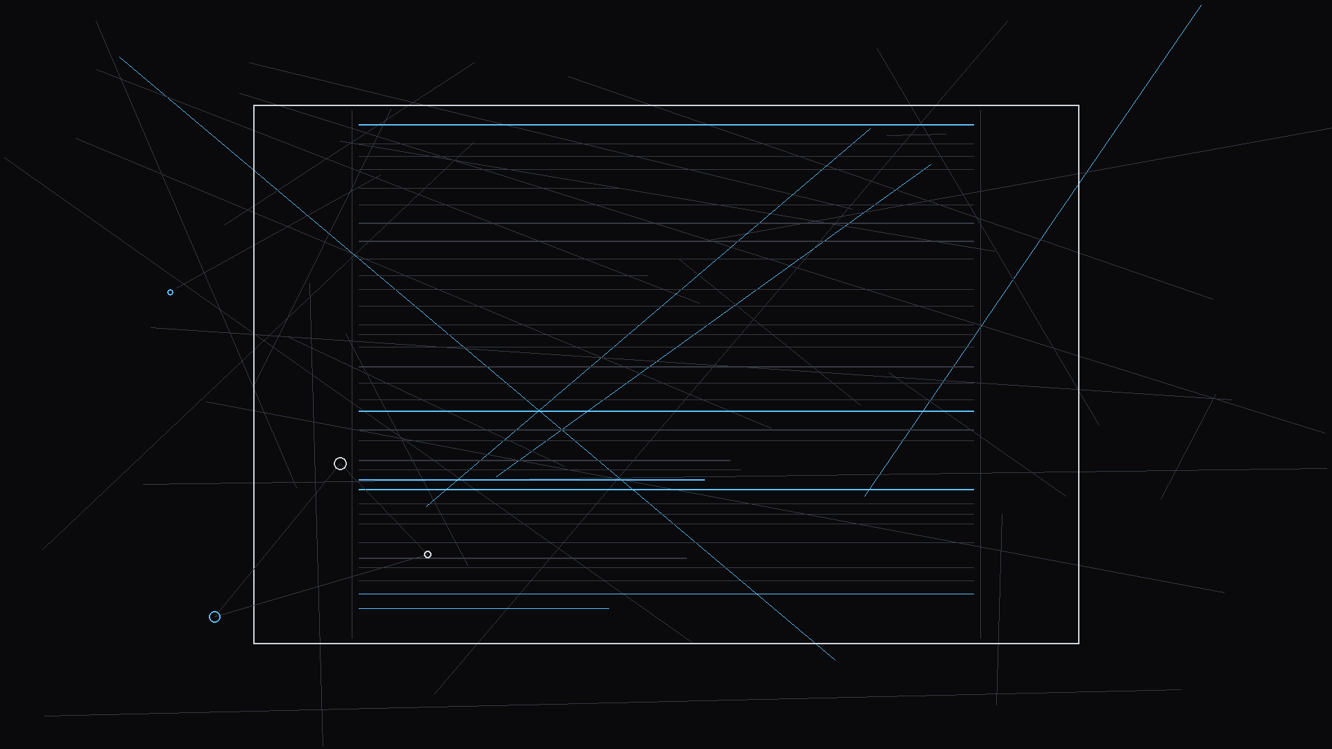 Dark mode technical sketch: script page with internal character states noted; thin white lines on black