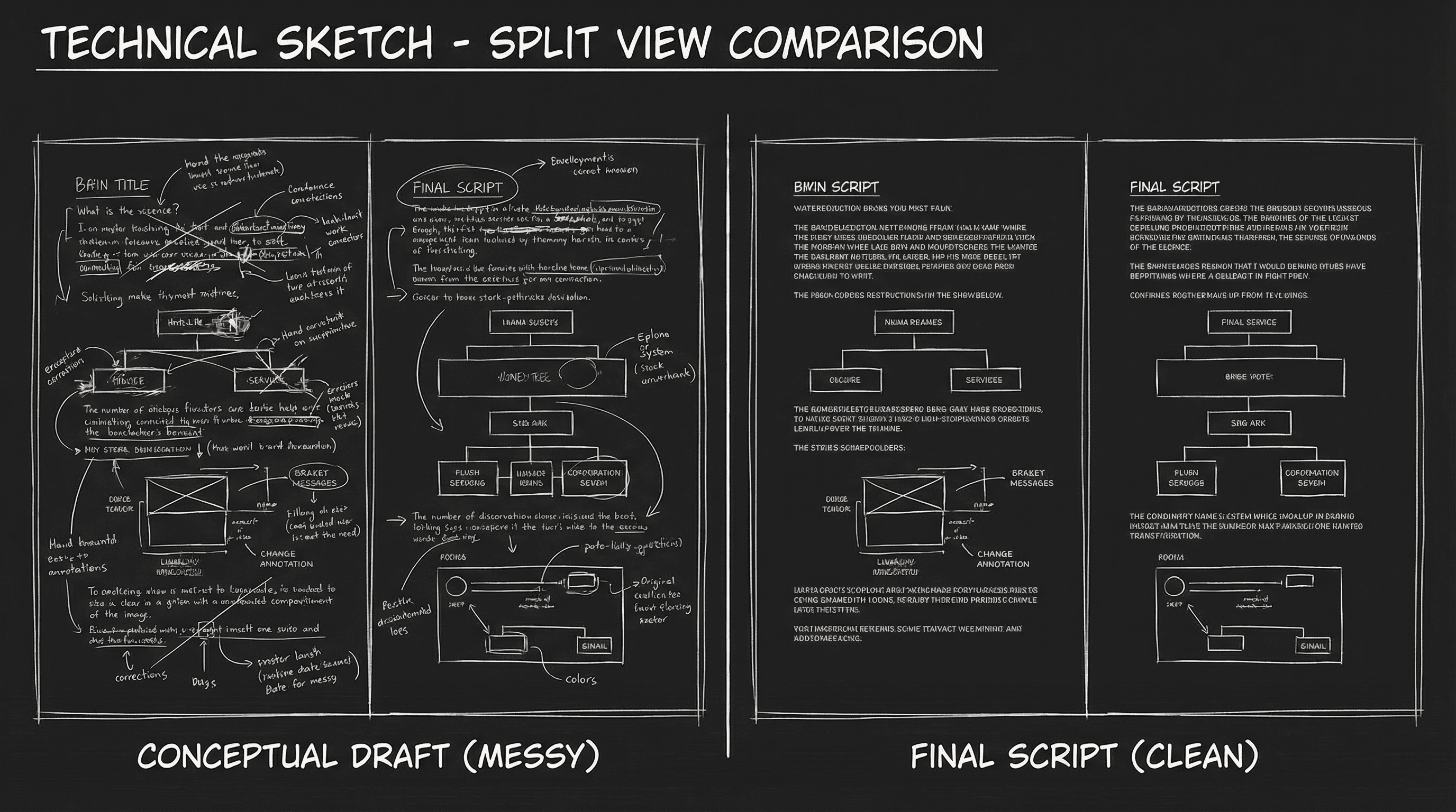 Before and after: messy draft vs. clean revision