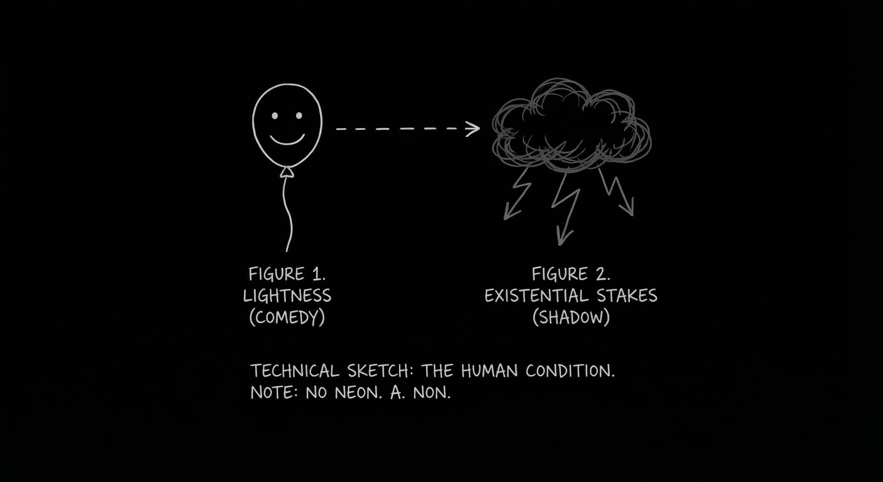 Comedy with and without whiff: flat vs spine; dark mode technical sketch