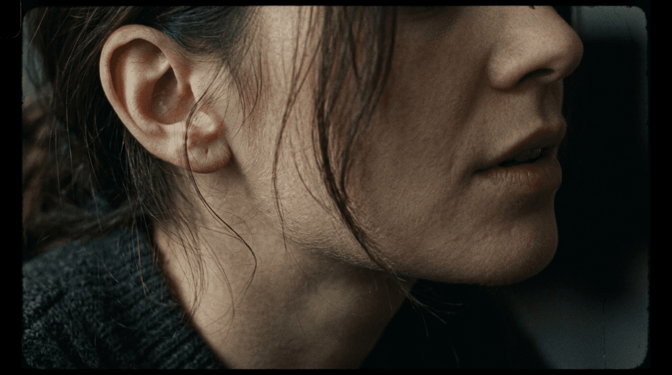 Lips and ear macro; cinematic film still