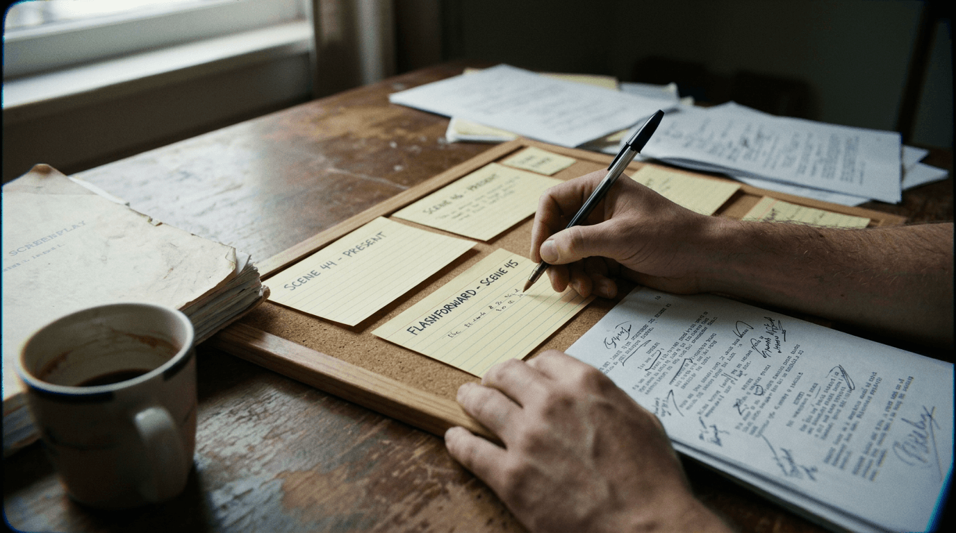 Cinematic workflow still, second angle, 35mm film grain