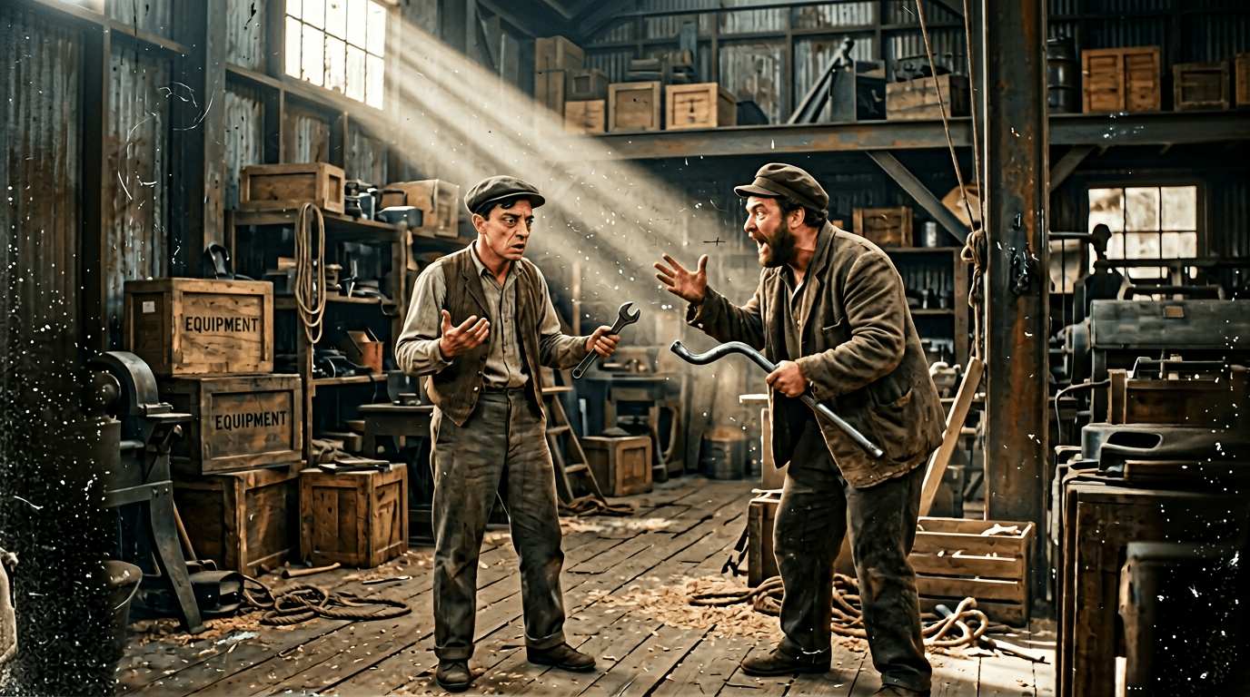 Cinematic 35mm film still: silent performance in shaft of dusty light