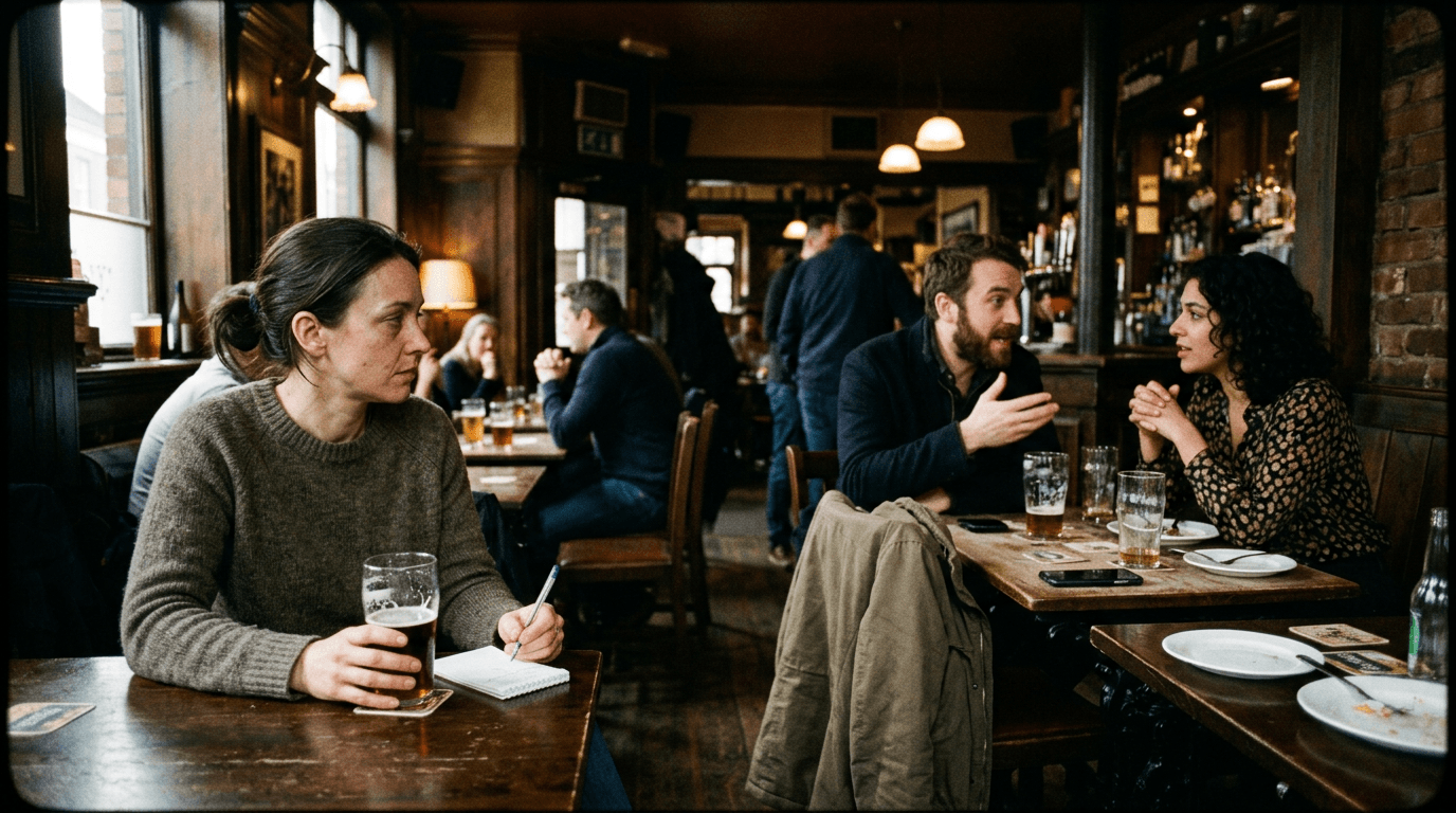 Cinematic workflow still, first angle, 35mm film grain