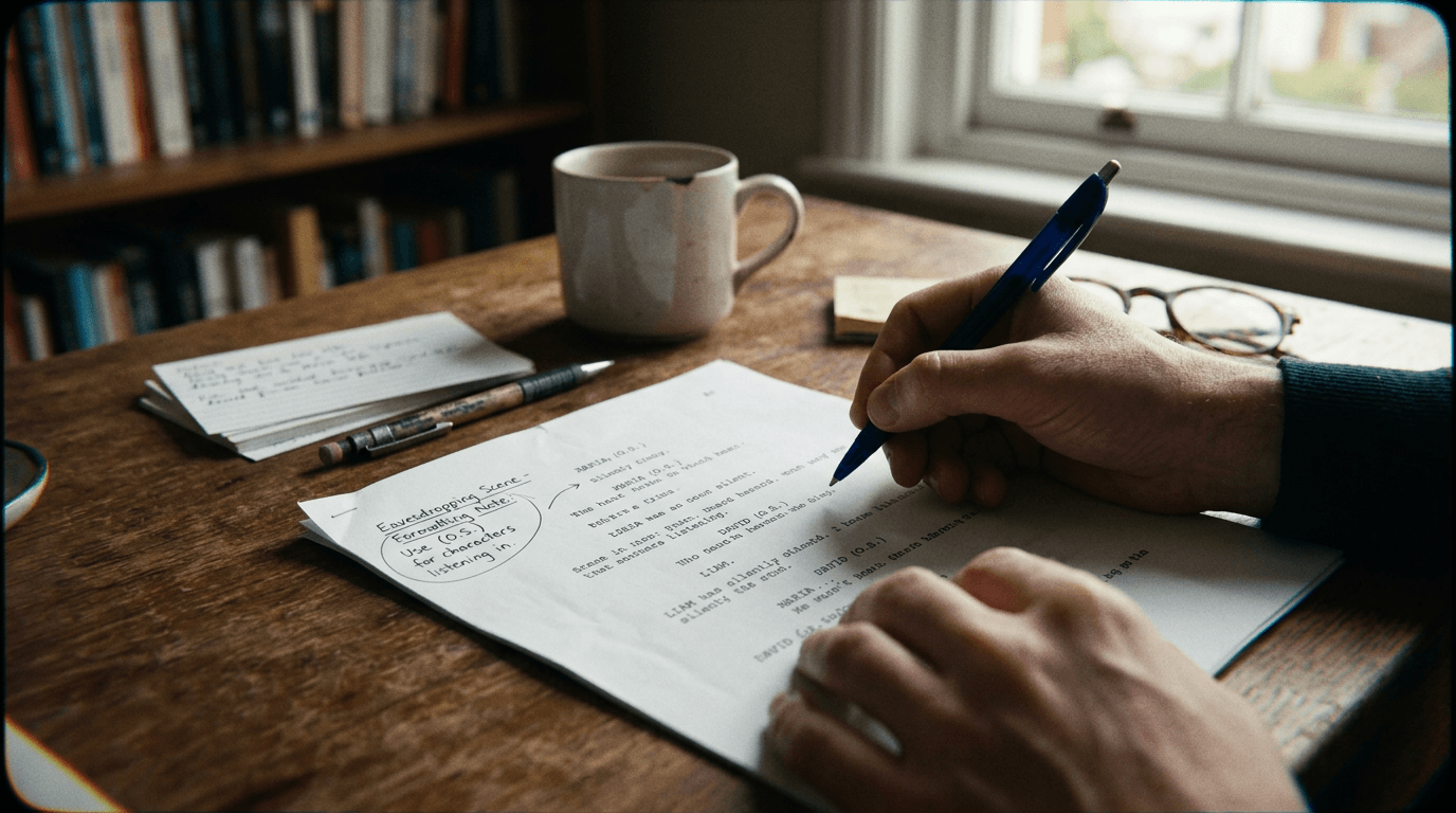 Cinematic workflow still, second angle, 35mm film grain