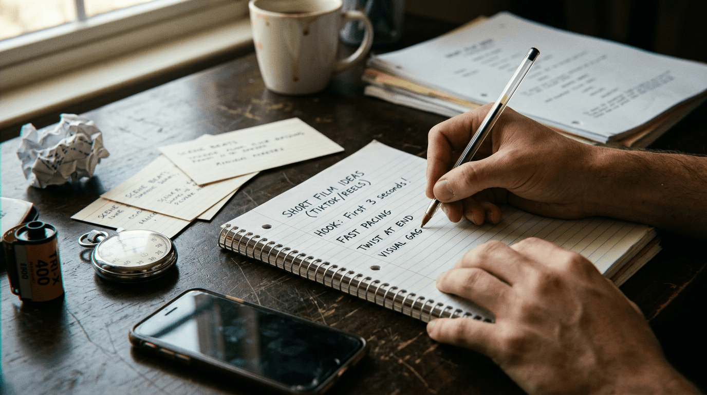 Cinematic workflow still, second angle, 35mm film grain