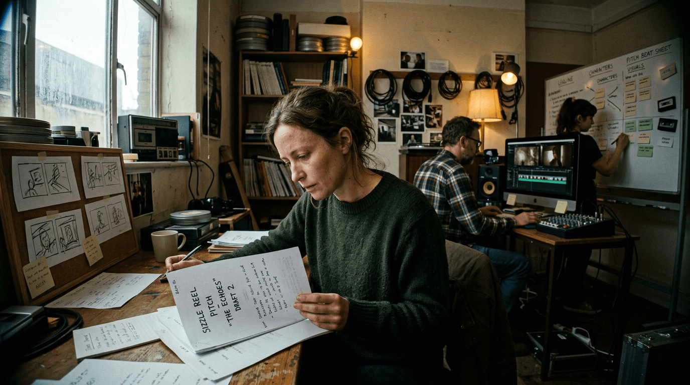 Cinematic workflow still, first angle, 35mm film grain