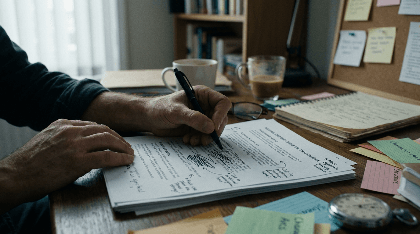 Cinematic workflow still, second angle, 35mm film grain