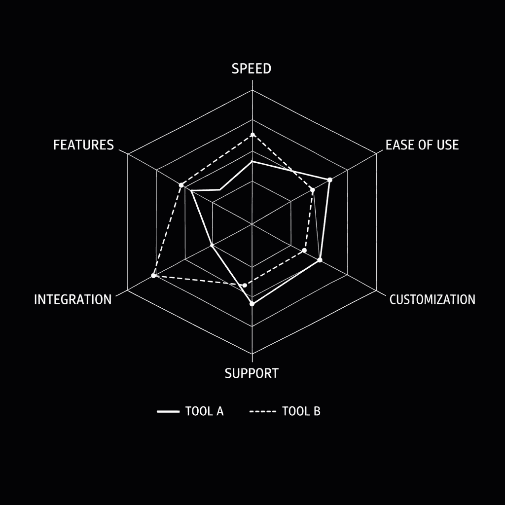 Radar chart comparing ScreenWeaver features to competitors