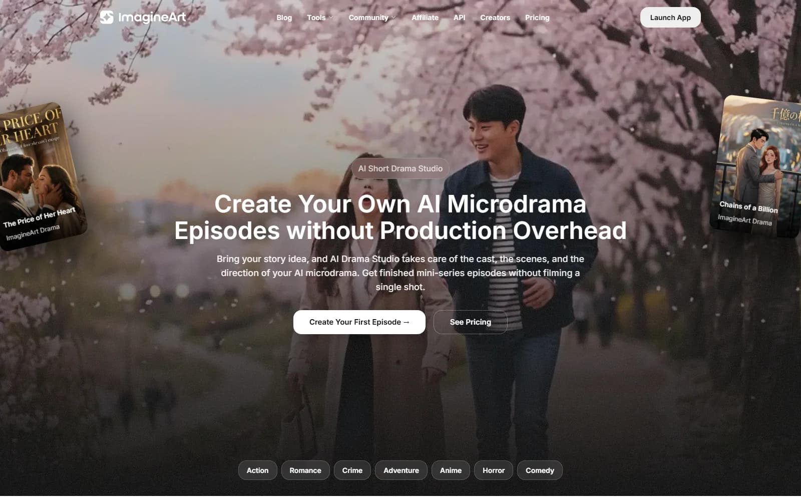ImagineArt's AI Drama Studio page: Create your own AI microdrama episodes without production overhead