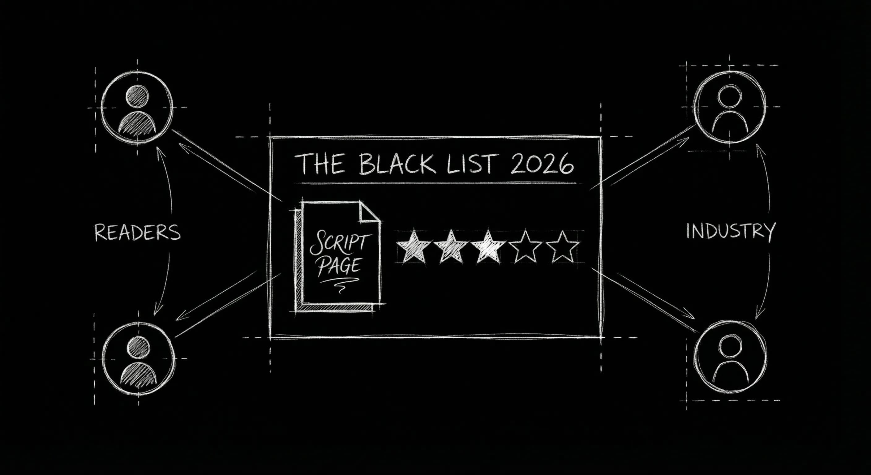 Black List 2026 dashboard and evaluations; dark mode technical sketch