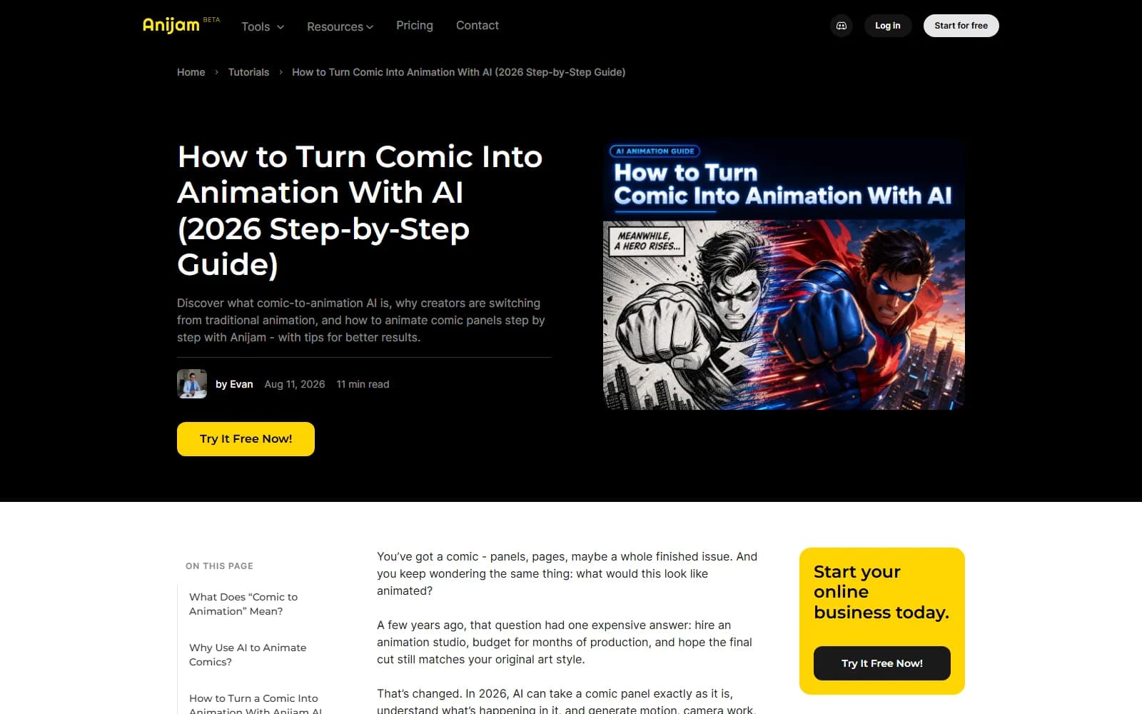 Anijam's guide to turning a comic into animation with AI, published August 2026
