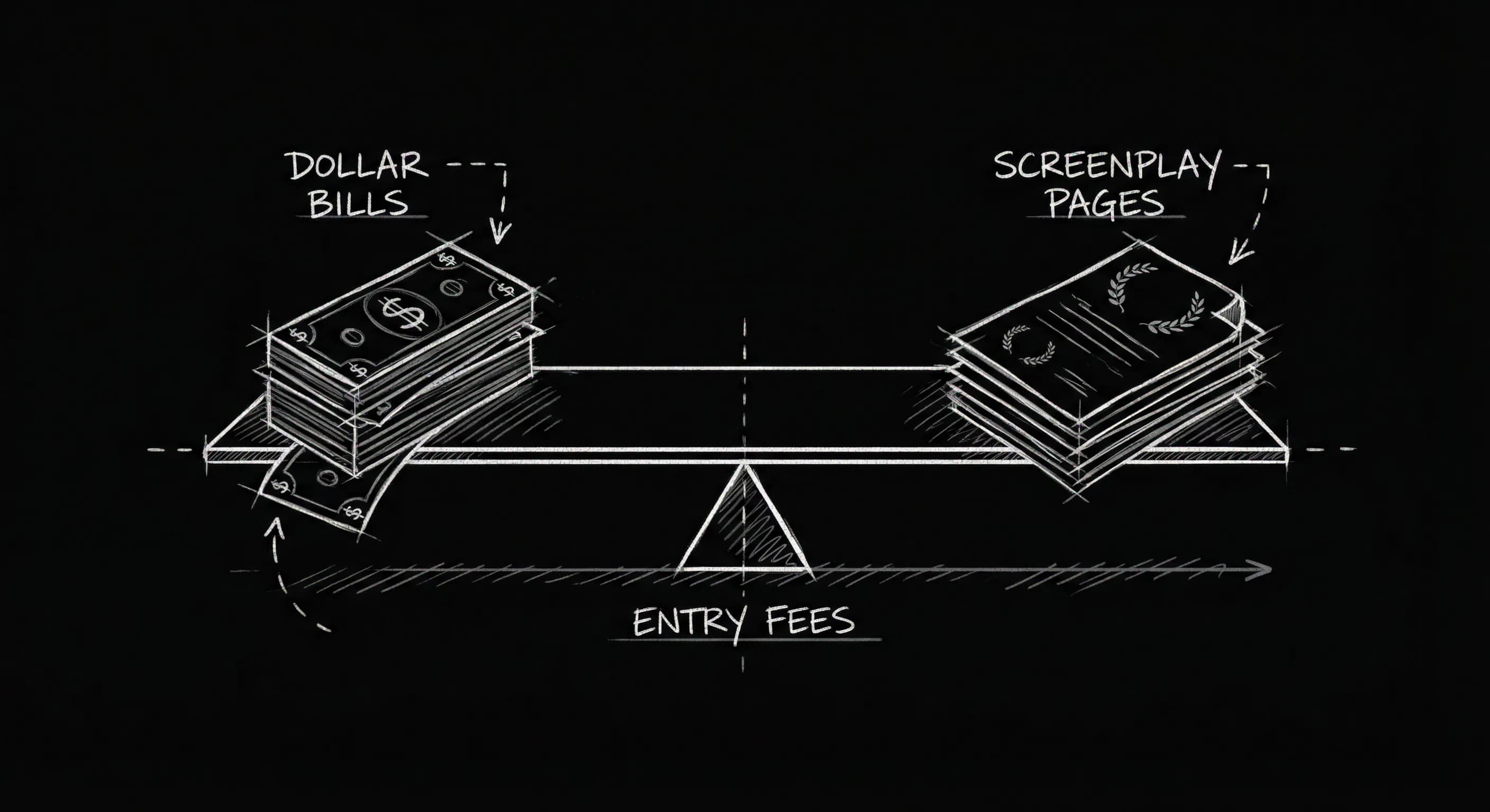Entry fees vs outcomes balance; dark mode technical sketch