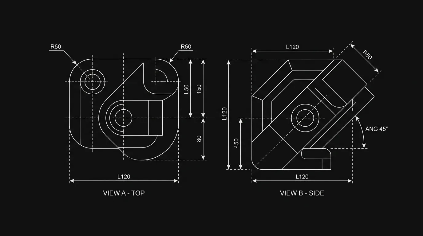 Two readings of the same shape; dark mode technical sketch