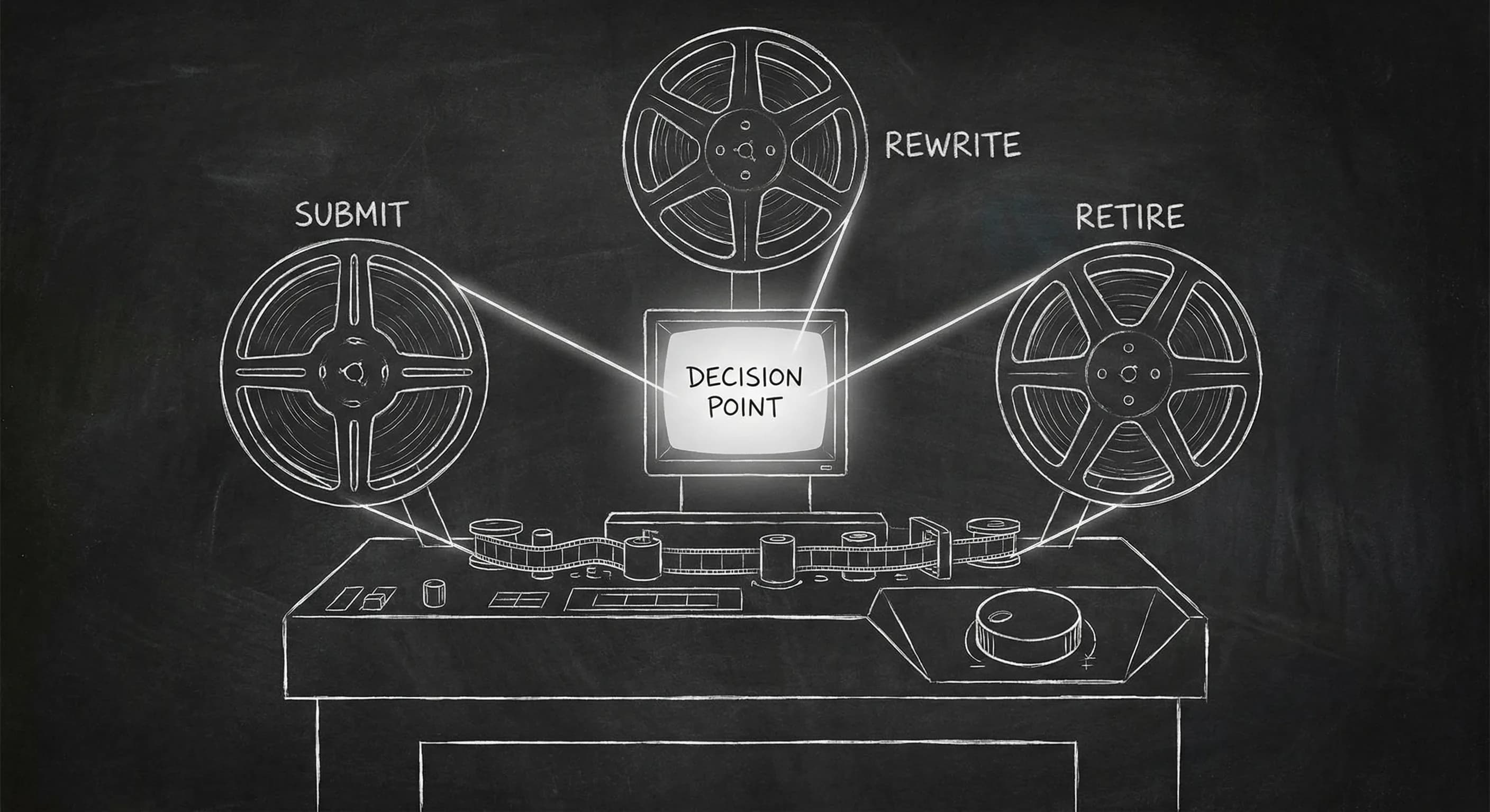 Editing flatbed: Submit, Rewrite, Retire