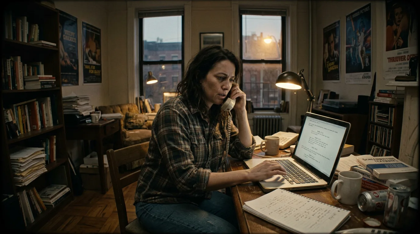 Cinematic workflow still, first angle, 35mm film grain