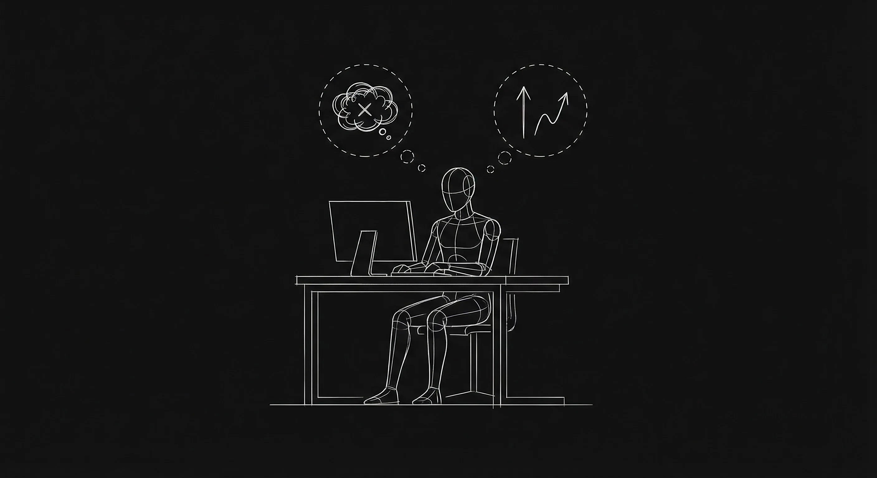 Writer at desk, doubt and determination