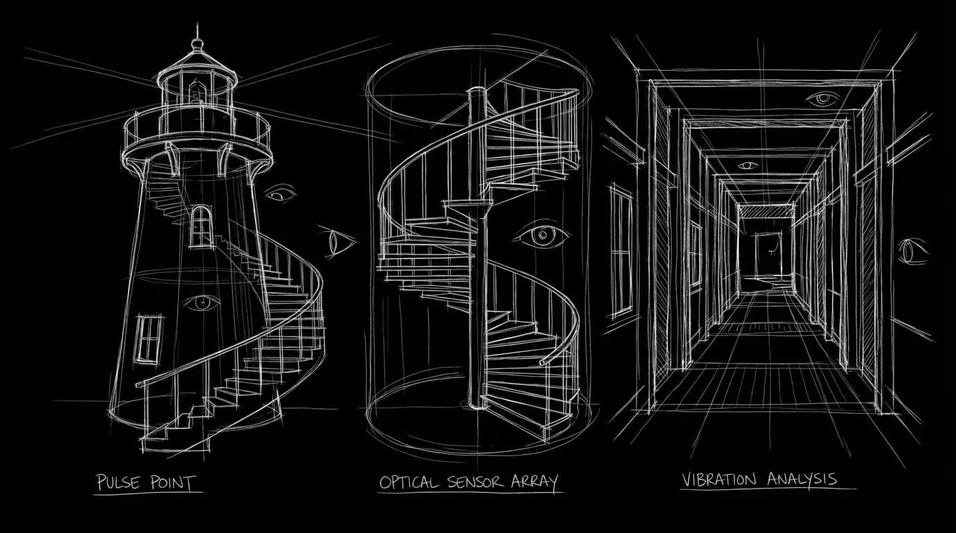 Isolated location as character; dark mode technical sketch