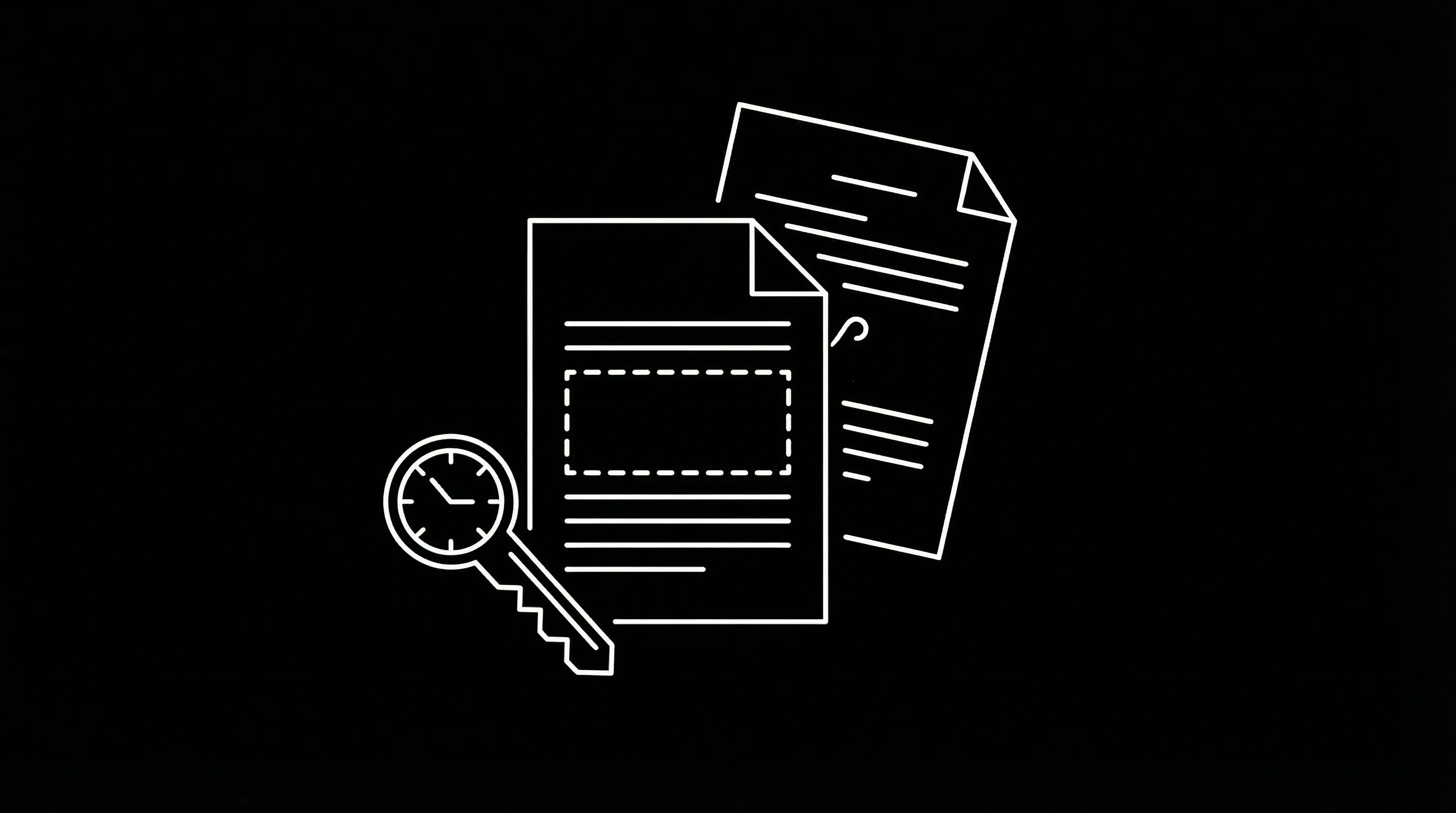 Contract with key terms: option period, purchase price, reversion; dark mode technical sketch