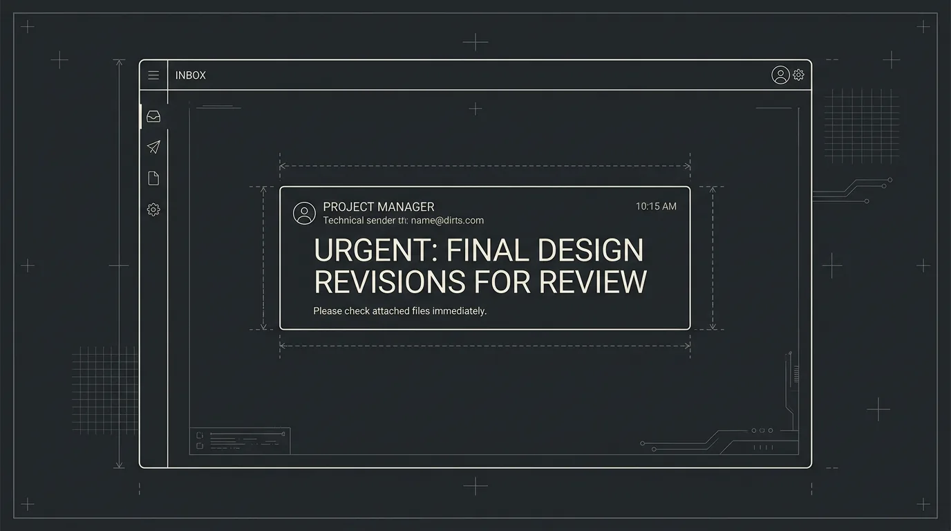 Inbox: one subject line that gets opened; dark mode technical sketch