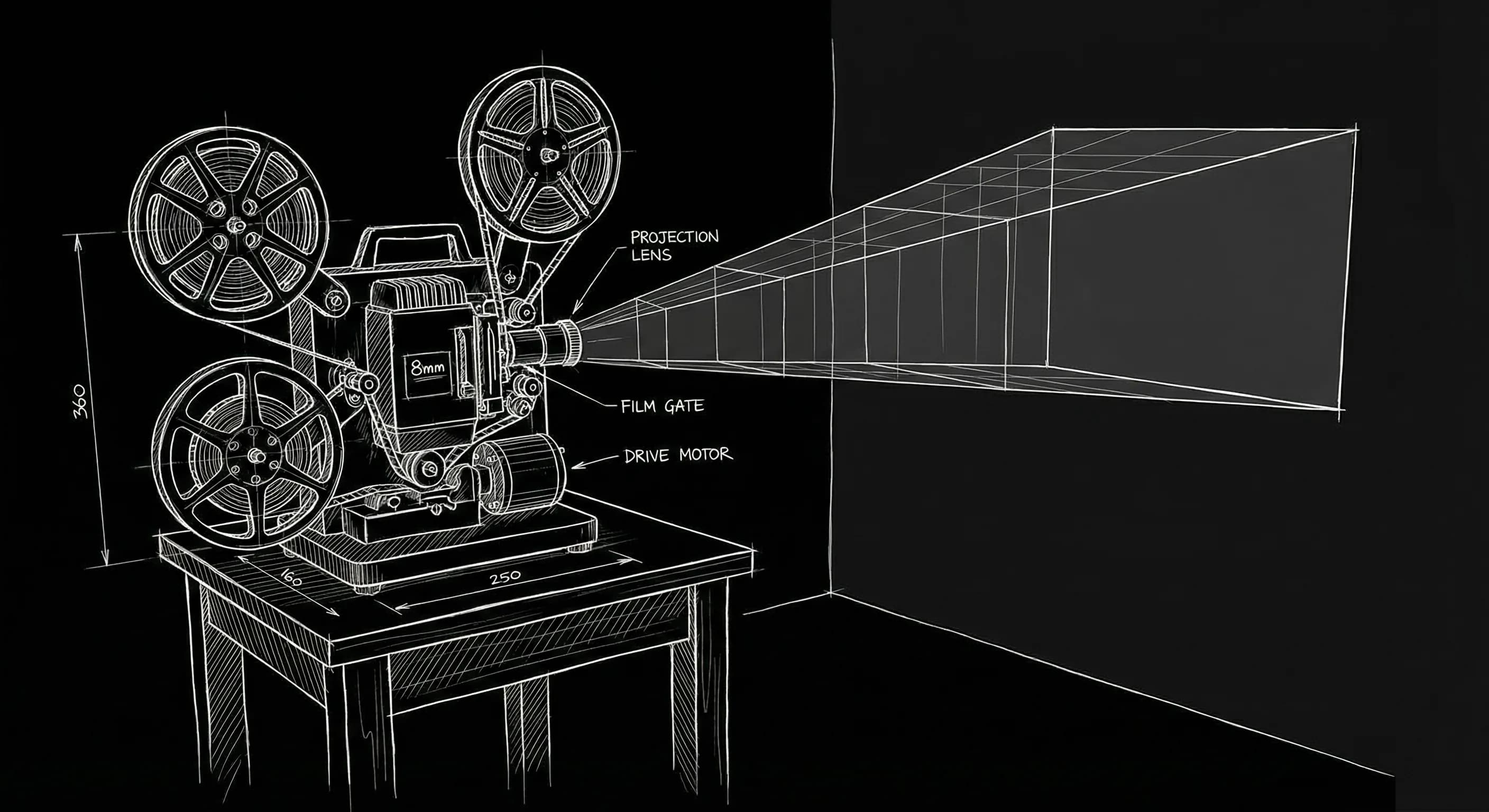8mm projector and light on wall