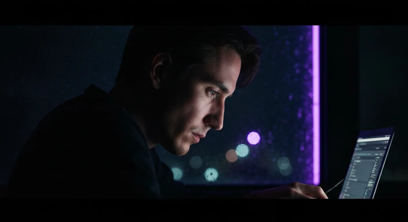 ScreenWeaver: timeline, script, and structure as one object; dark mode technical sketch