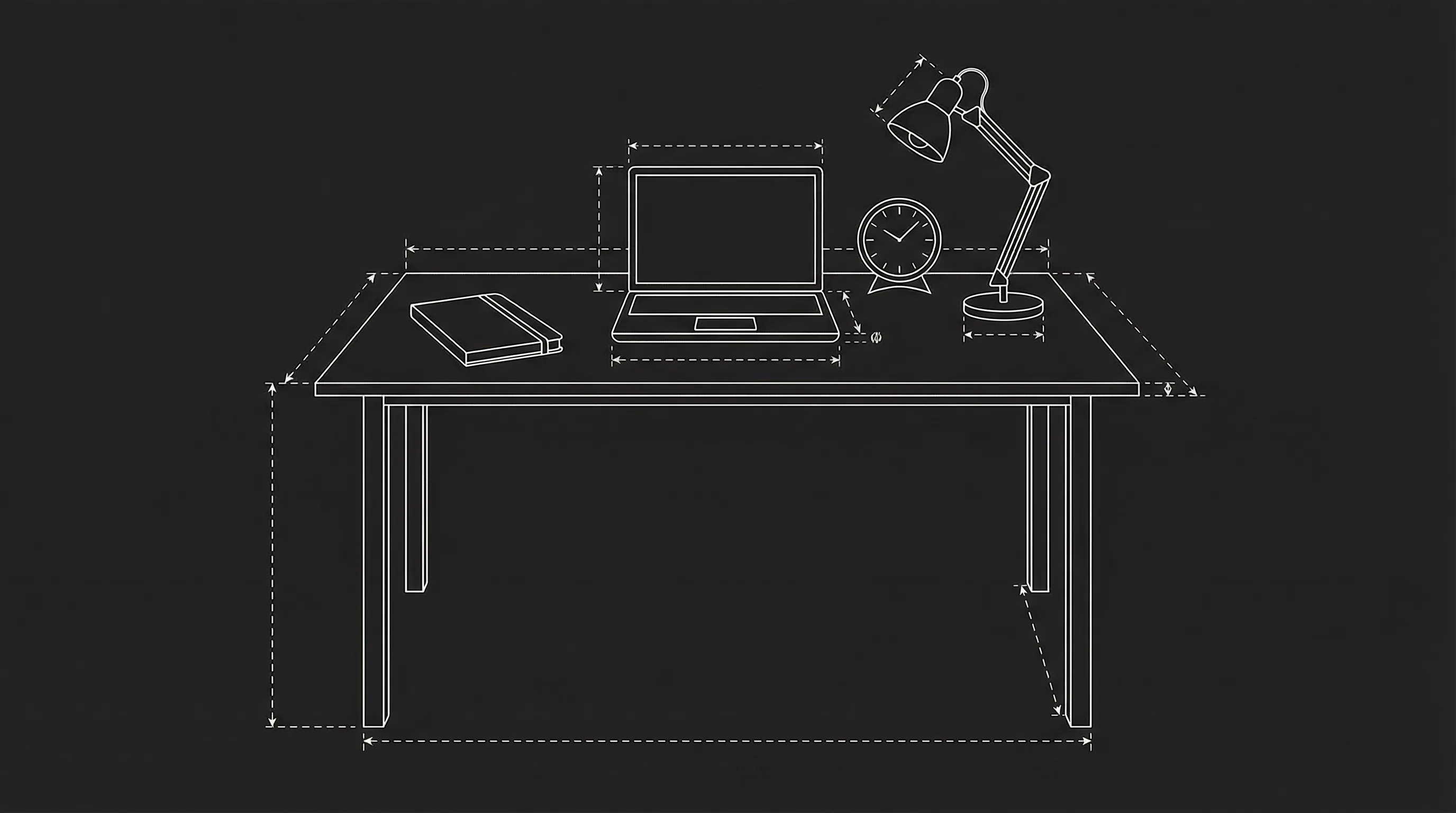 Single writer desk, clock, notebook and laptop