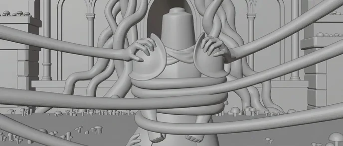 Storyboard frame of the trap shot, in grey