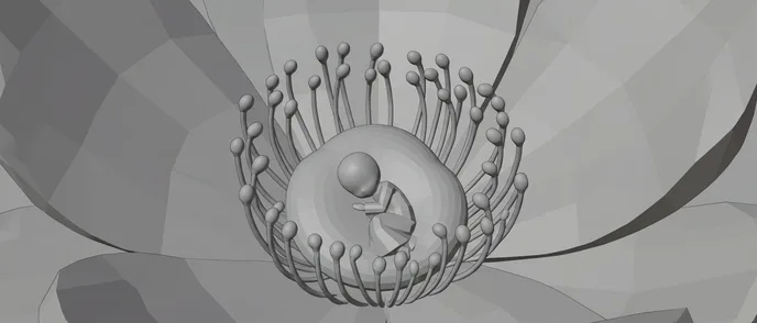 Storyboard frame of the seed insert, in grey