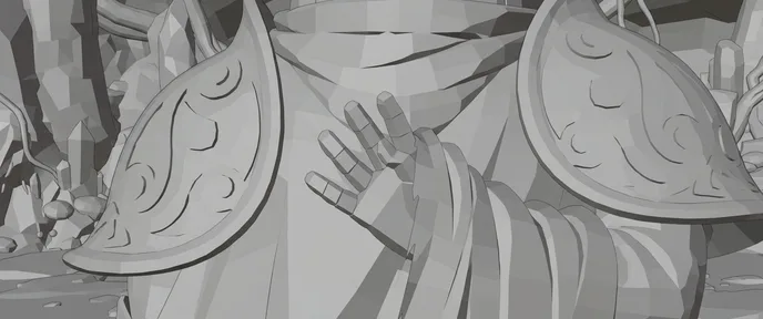 Storyboard frame of the chest close-up, in grey