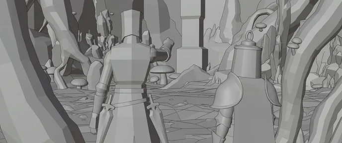 Storyboard frame of the over-the-shoulder shot, in grey