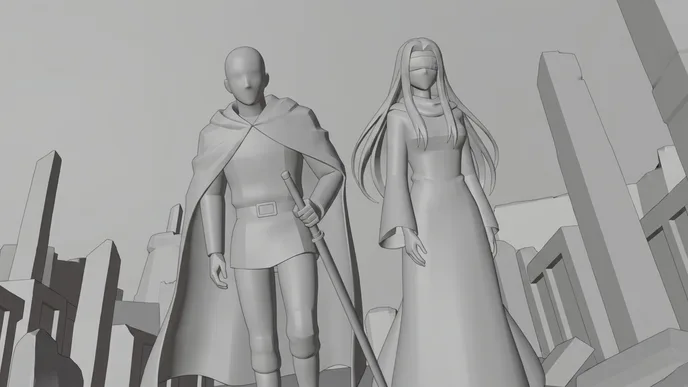 Storyboard frame of the wide shot, in grey
