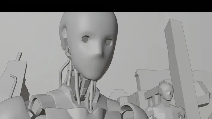 Storyboard frame of the blank face close-up, in grey