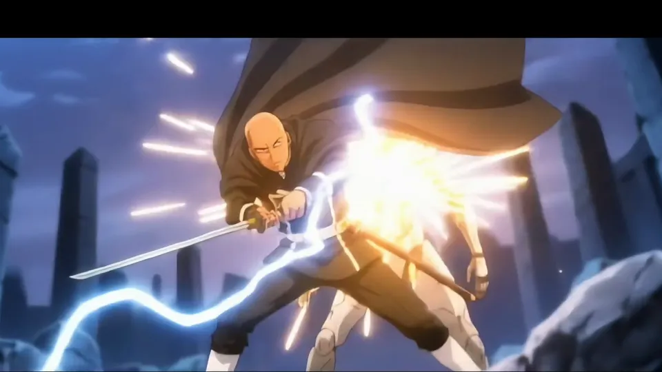 A swordsman strikes with a katana wreathed in lightning and sparks