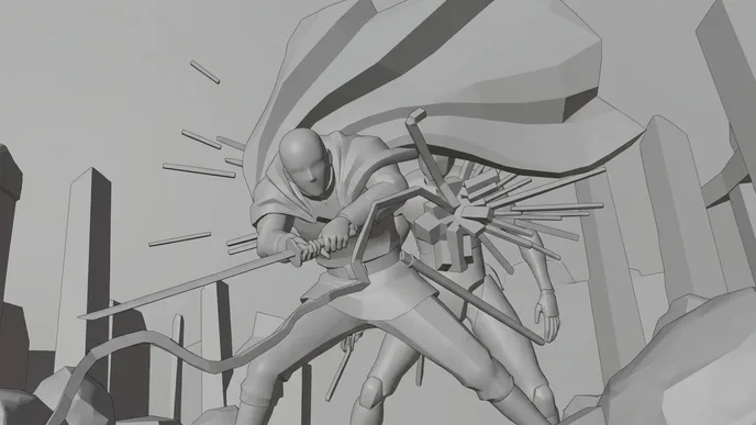 Storyboard frame of the clash shot, in grey