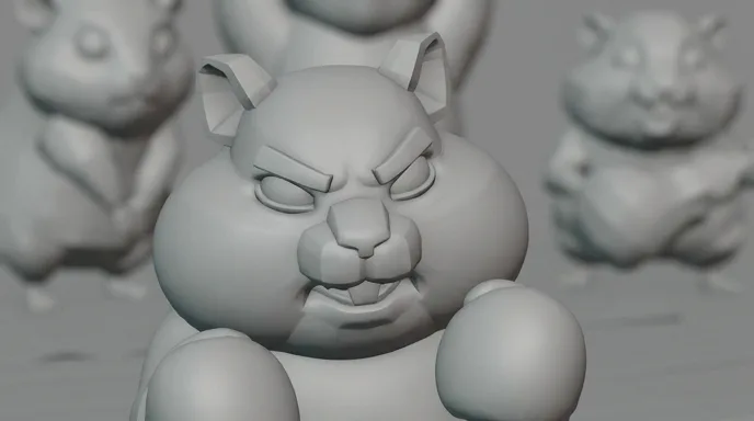 Storyboard frame of the same close-up, in grey clay