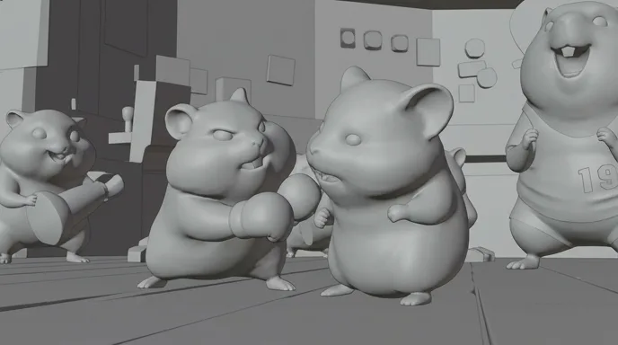 Storyboard frame of the two-shot, in grey clay