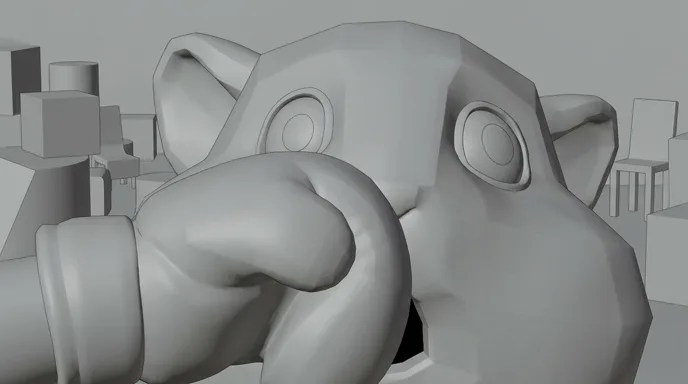 Storyboard frame of the impact, in grey clay