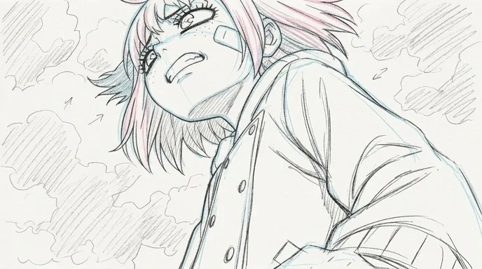 Pencil storyboard frame of the low angle