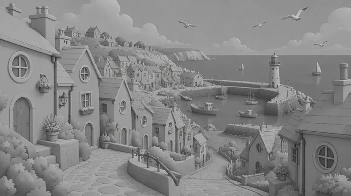 Storyboard frame of the same establishing shot, in grey
