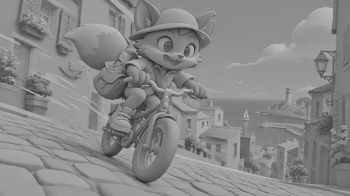 Storyboard frame of the ride, in grey