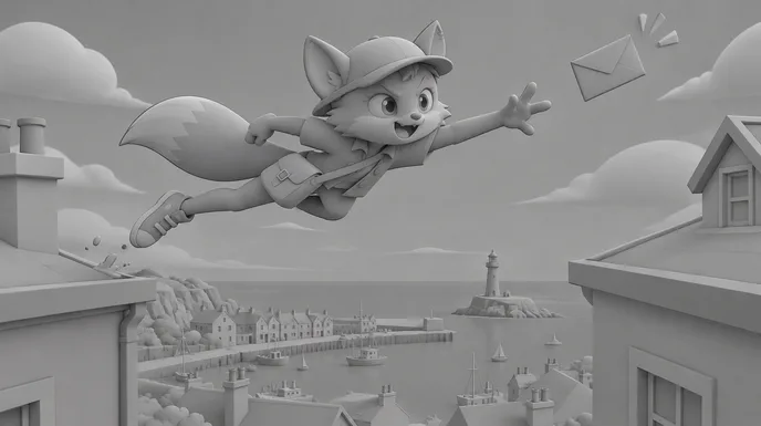Storyboard frame of the rooftop leap, in grey