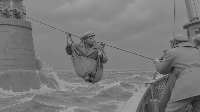 Vignetta di storyboard della traversata sulla fune, in grigio