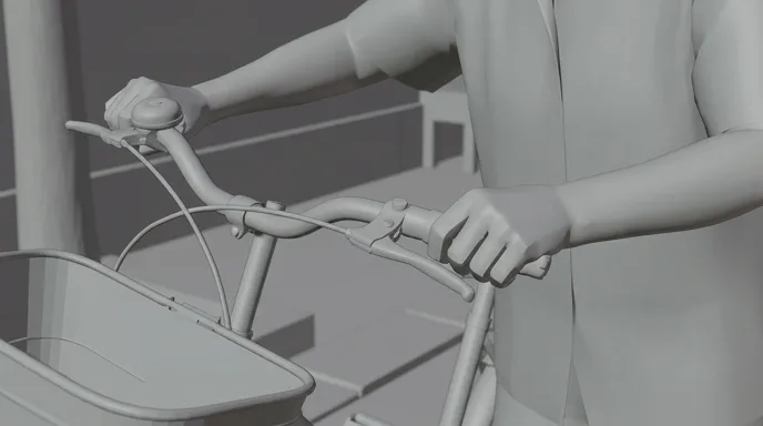 Grey storyboard frame of the hand on the handlebar