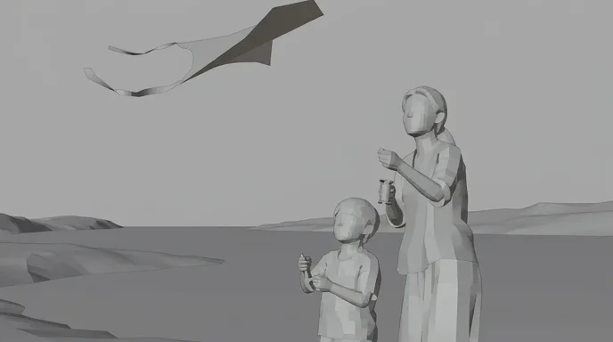 The grey storyboard frame of this wide shot