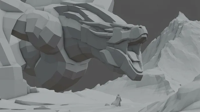 Storyboard frame of the same reveal, in grey