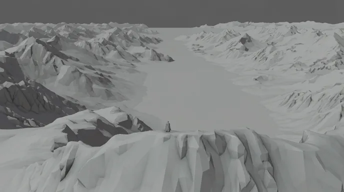 Storyboard frame of the valley, in grey