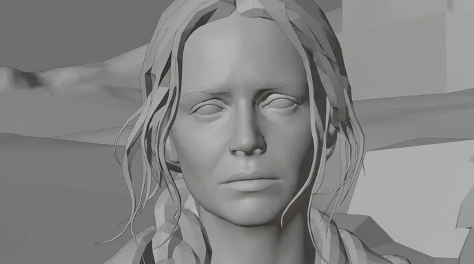 Storyboard frame of the same close-up, in grey