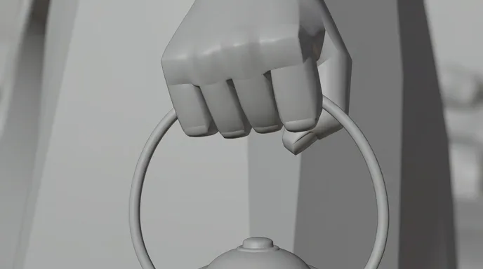 Storyboard frame of the hand and the lantern, in grey