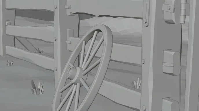 Storyboard frame of the wheel against the fence, in grey