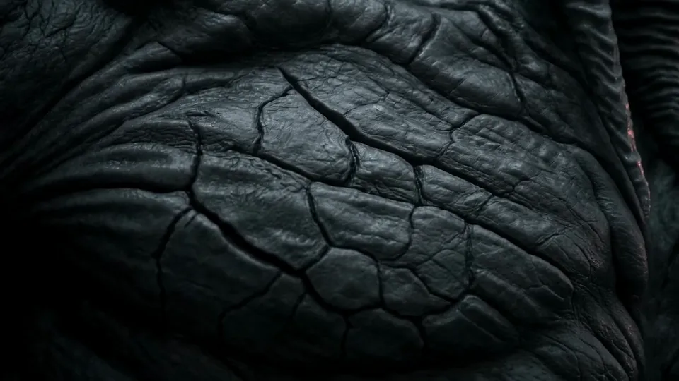 Macro of wet, cracked grey skin in cold light